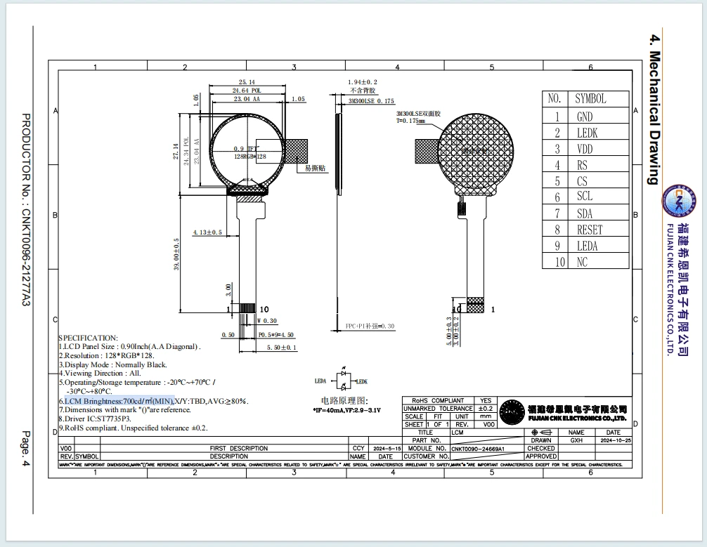 Cnk 0.9 Inch Tft Lcd Display 128(rgb)128 Module Round Ips Lcd Screen Drawing