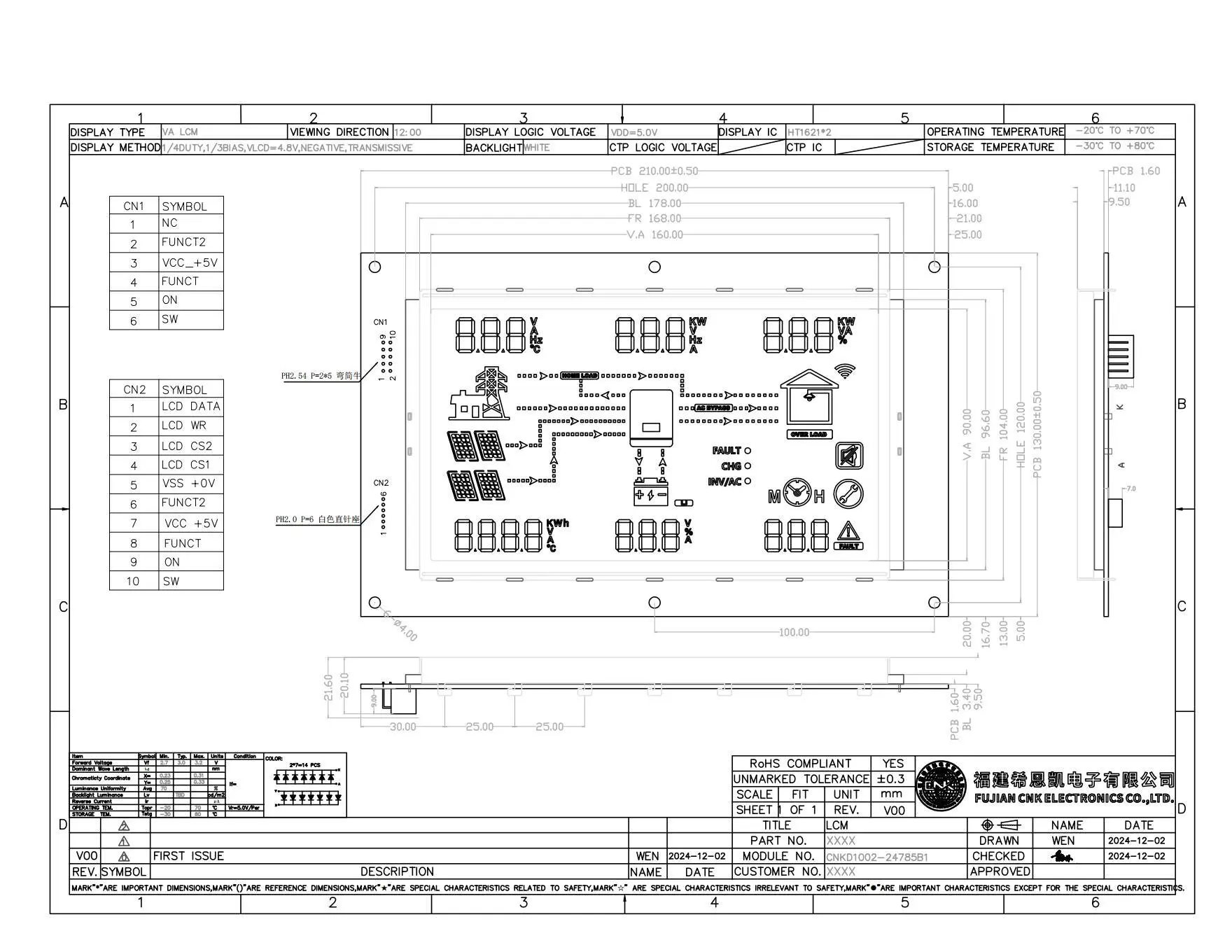 Va Lcd Segment Display Module Design Drawing